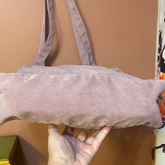 Mauve Corduroy Canvas Tote Bag Purse Handbag 14x14.5x4 GUC - Picture 5 of 8